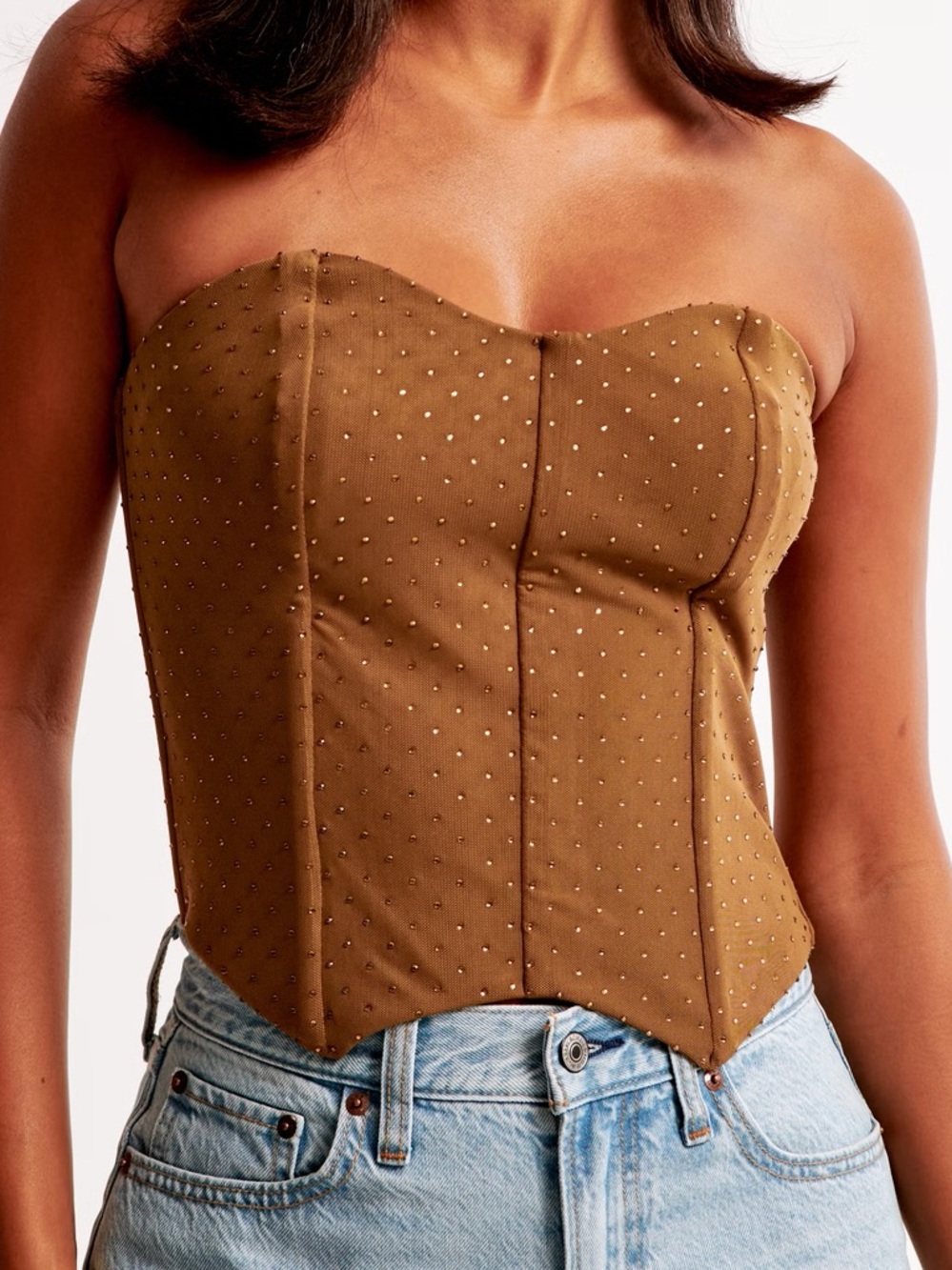 NEW Abercrombie Vol. 28 Rhinestone Corset Strapless Top Small Light Tan Brown
